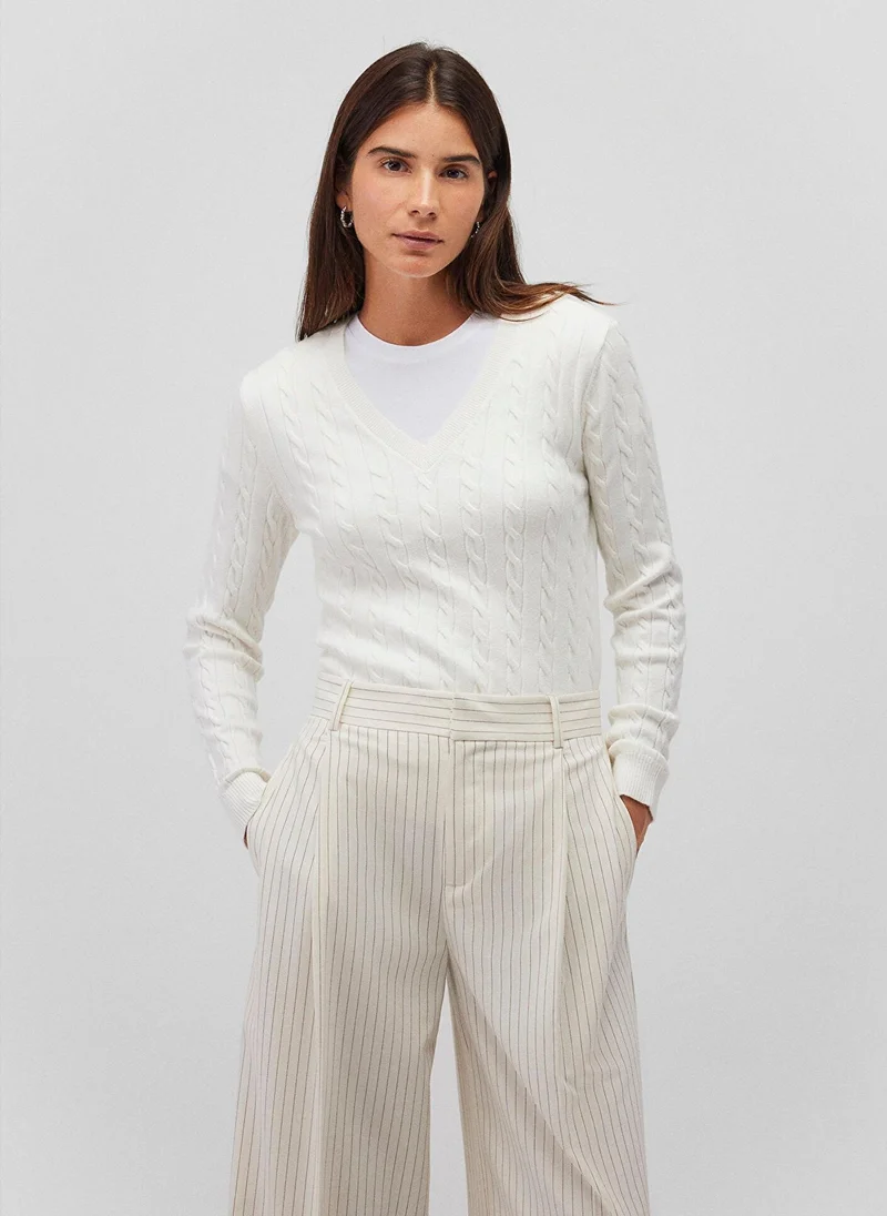 MAVI V Neck Off White Sweater