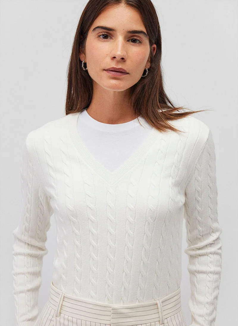 MAVI V Neck Off White Sweater