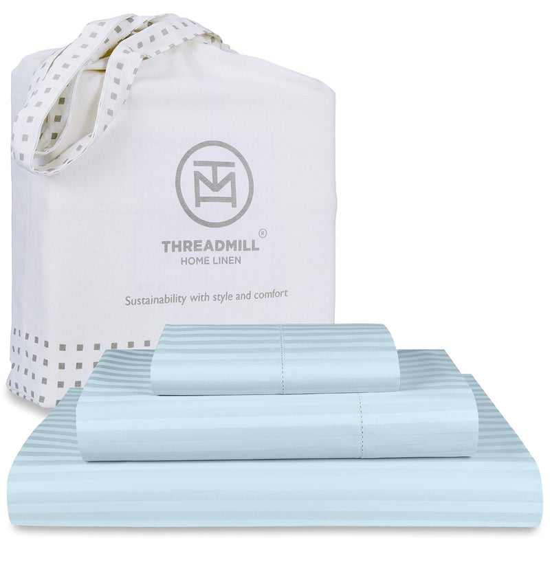 Threadmill 100 Cotton Sheets for Twin XL Size Bed  600 Thread Count Twin XL Bed Sheets Set with 15 Deep Pocket  Damask Stripe Sateen Weave 3Piece Bedding Set with Cooling Effect Blue