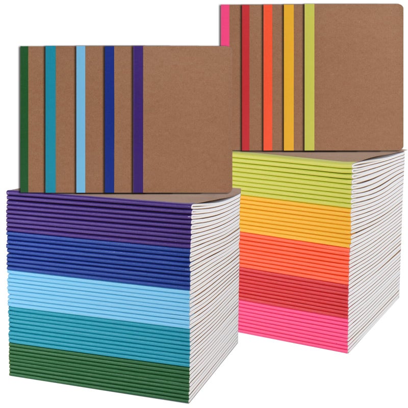 ZCZN 100 Pack Composition Notebooks Bulk, A5 Kraft Cover Lined Journals with Rainbow Spines for School, Business, Work and Daliy Use (100, 10 colors) - Image 1