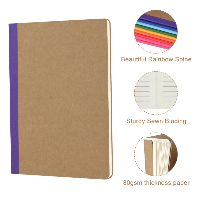 ZCZN 100 Pack Composition Notebooks Bulk, A5 Kraft Cover Lined Journals with Rainbow Spines for School, Business, Work and Daliy Use (100, 10 colors) - Image 2