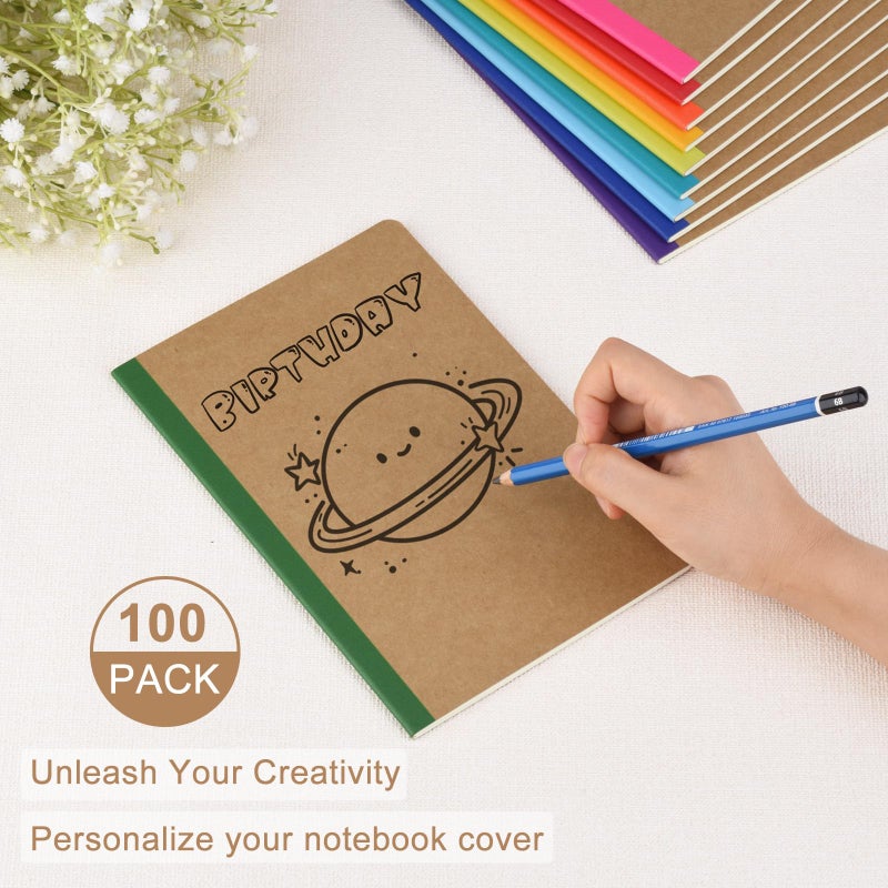 ZCZN 100 Pack Composition Notebooks Bulk, A5 Kraft Cover Lined Journals with Rainbow Spines for School, Business, Work and Daliy Use (100, 10 colors) - Image 4