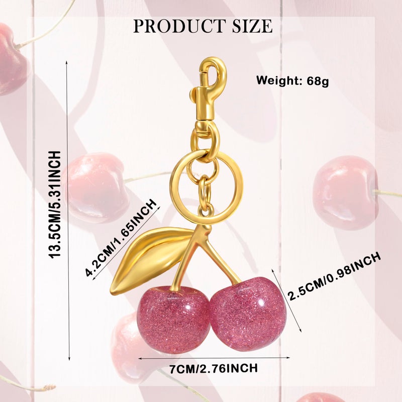 SKYFUN Cherry Keychain for Women Glitter Cherry Bag Charm Key Chain for Purse Wallet Handbag Backpack Jewelry Accessories Gift for Birthday Christmas Valentines, Alloy Pink - Image 2
