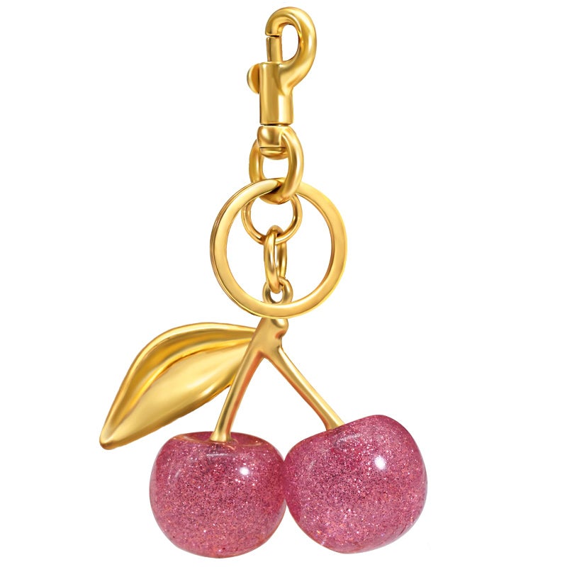 SKYFUN Cherry Keychain for Women Glitter Cherry Bag Charm Key Chain for Purse Wallet Handbag Backpack Jewelry Accessories Gift for Birthday Christmas Valentines, Alloy Pink - Image 1