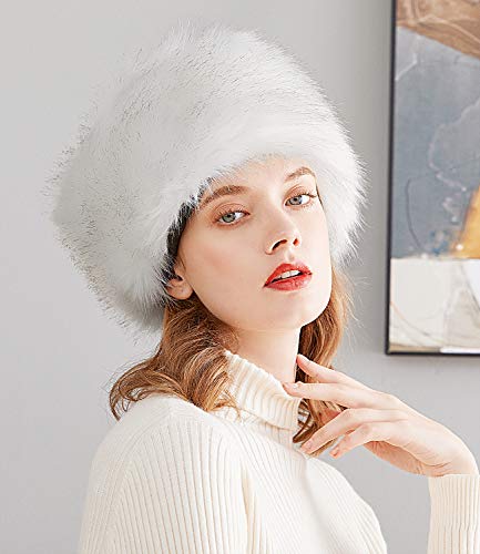 Lovful Winter Women Faux Fur Russian Cossack Style Hat Winter Hat,White - Image 3