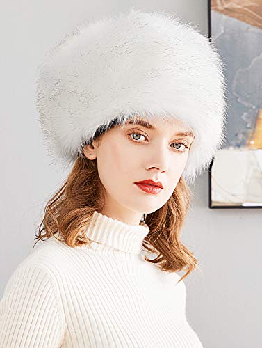 Lovful Winter Women Faux Fur Russian Cossack Style Hat Winter Hat,White - Image 4
