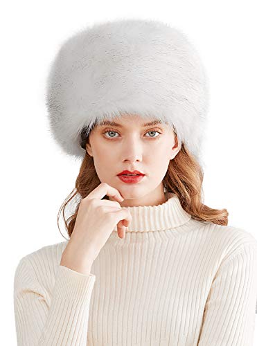 Lovful Winter Women Faux Fur Russian Cossack Style Hat Winter Hat,White - Image 1
