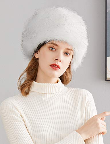 Lovful Winter Women Faux Fur Russian Cossack Style Hat Winter Hat,White - Image 2