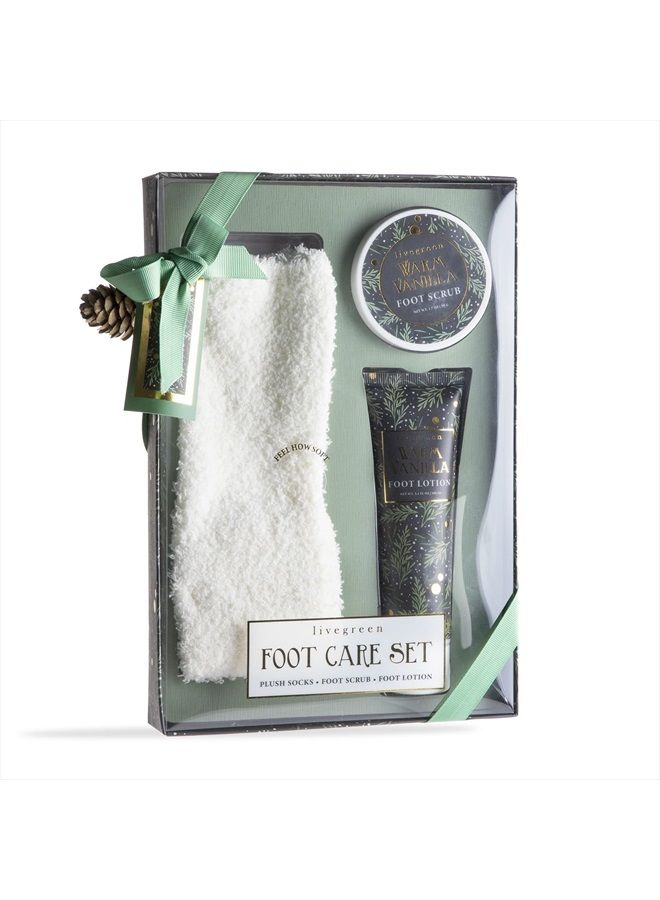 live green Bath and Body Pedicure Gift Set- Relaxing Foot Care Set with Pink Fuzzy Socks, Peppermint Foot Lotion, and Foot Scrub, Holiday Gifts for Women  - Image 1
