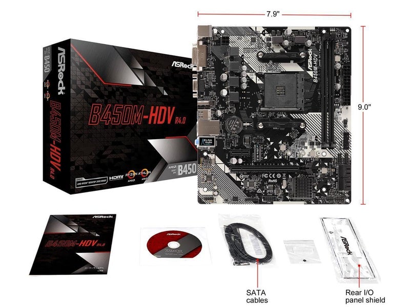 ASRock B450M-HDV R4.0 AMD B450 AM4 Socket Ryzen 2000 - 5000 Processors DDR4 3200 64GB HDMI DVI-D D-Sub Motherboard SATA 6Gb/s Micro ATX M.2 - Image 3