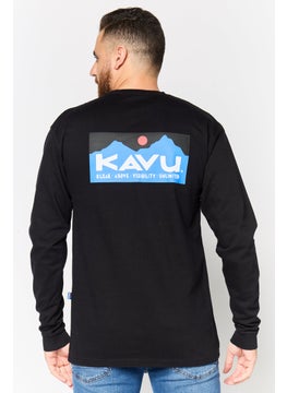 KAVU Men Crew Neck Long Sleeve Brand Logo T Shirt, Black  - Image 3