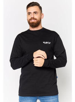 KAVU Men Crew Neck Long Sleeve Brand Logo T Shirt, Black  - Image 1