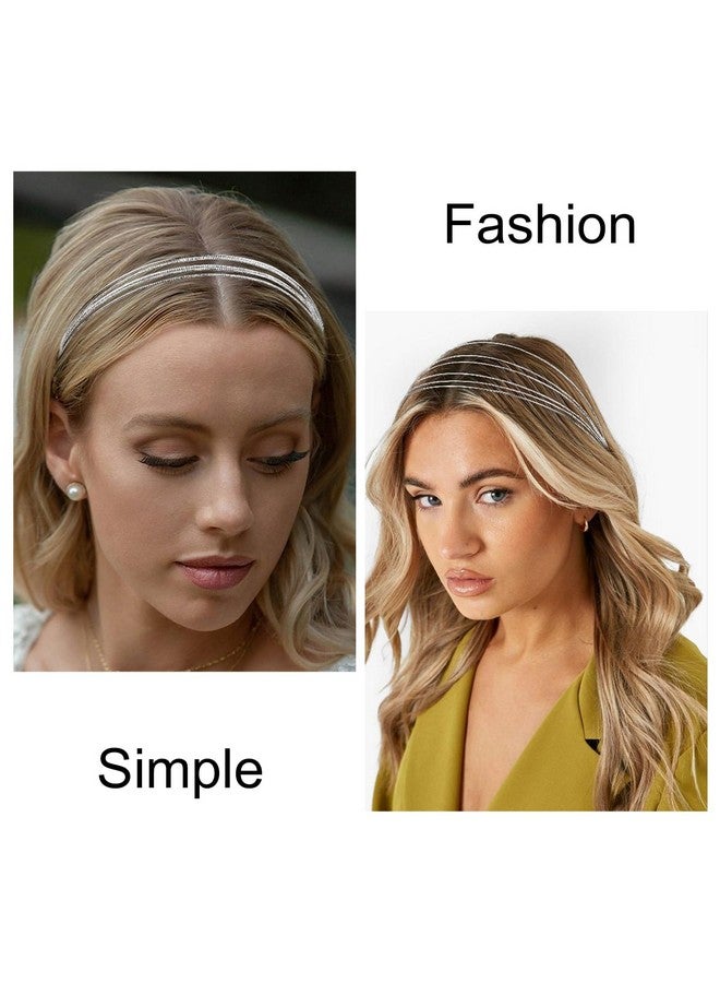 Tobeffect Multi Layers Metal Headbands For Women 2Packs Fashion Thin Headband Silver Elegant Hairband Non Slip Multi Layered Headpiece Hair Accessories For Women Girls - Image 3