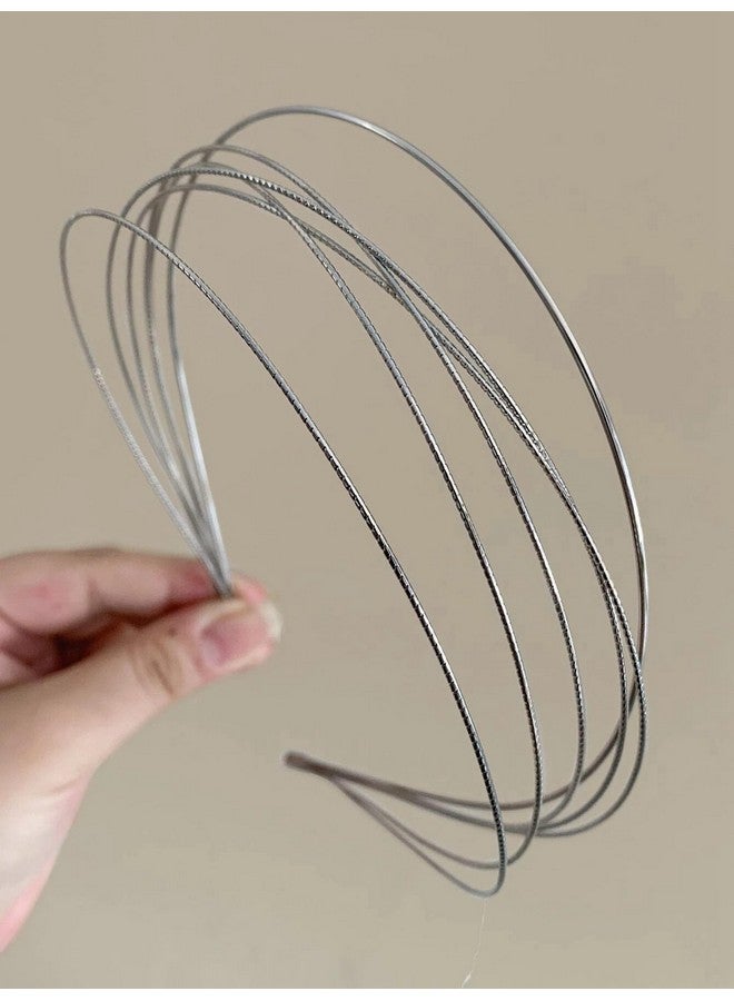 Tobeffect Multi Layers Metal Headbands For Women 2Packs Fashion Thin Headband Silver Elegant Hairband Non Slip Multi Layered Headpiece Hair Accessories For Women Girls - Image 1
