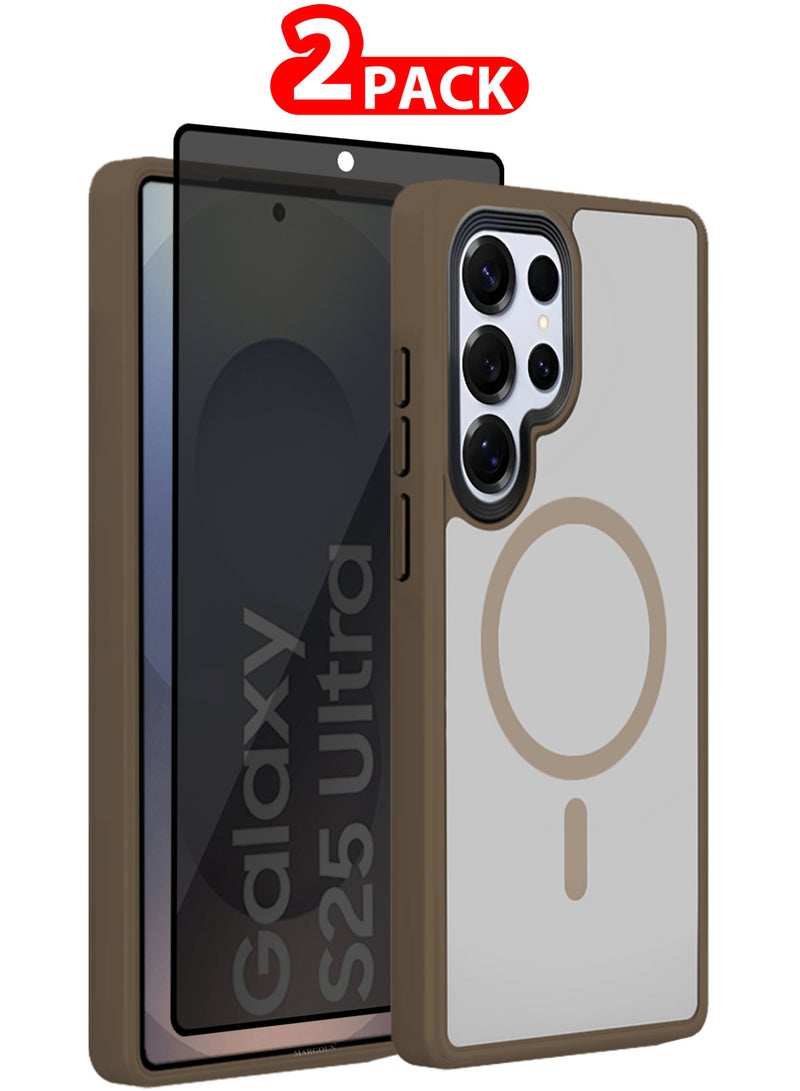 CATANES (for Samsung Galaxy S25 Ultra) 2Packs, Magnetic Slim Protective Case Wireless Charging Support with Shock Proof Privacy Screen Protector - Dark Brown - Image 1