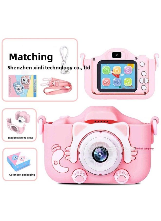 X5s Cat Silicone Case Children's Camera Mini Slr Sports Video Toy Direct Sale Large Inventory-Color:5s Cat Pink-hd Dual Camera + 32g Card + Card Reader  - Image 1
