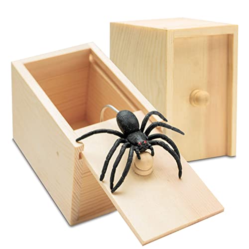 Fudragtn Fake Spider in a Box Prank Gift for Adults KidsHandmade Wooden Pop Out Scare Surprise Boxes Joke Toys Halloween - Image 1