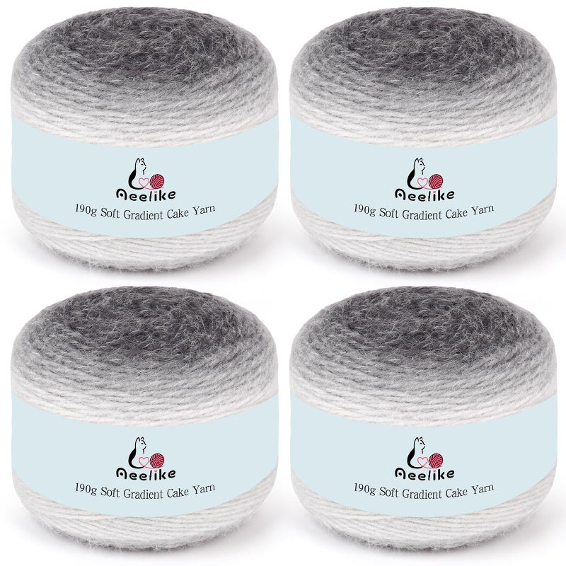 Aeelike Yarn for Crocheting, 4 Super Soft Gradient Yarn 190g (6.7 oz) 400m (437.5 Yards) Extra Large Rainbow Yarns Skeins for DIY Making Colorful Blanket Scarves Hat, Ink Grey - Image 1