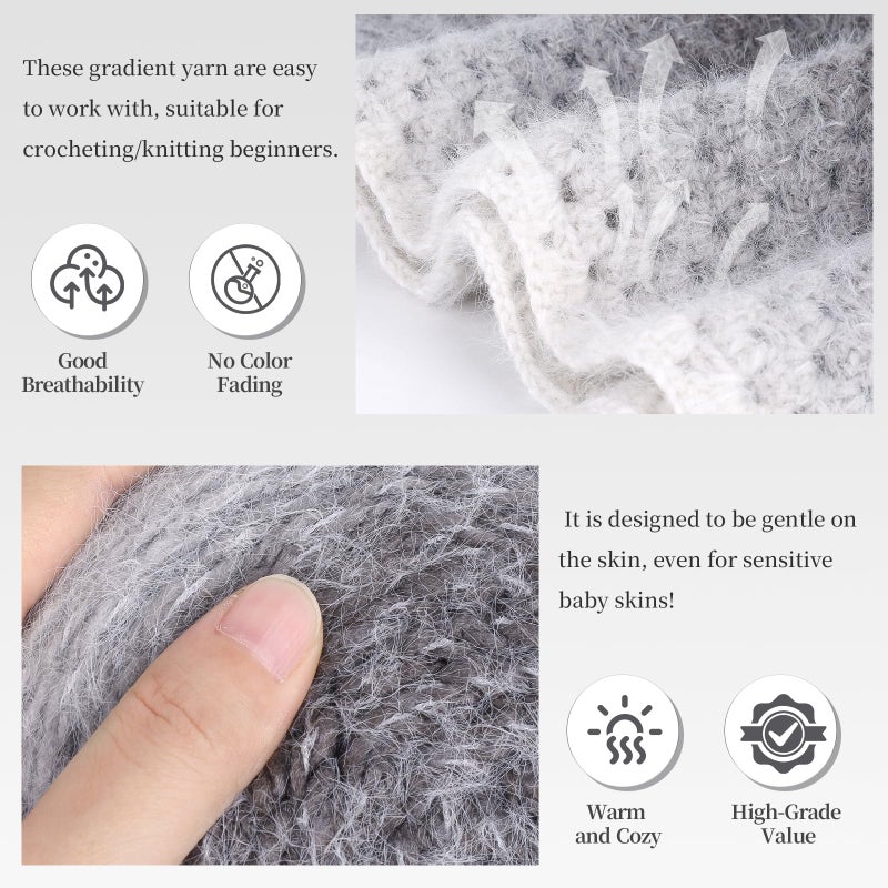 Aeelike Yarn for Crocheting, 4 Super Soft Gradient Yarn 190g (6.7 oz) 400m (437.5 Yards) Extra Large Rainbow Yarns Skeins for DIY Making Colorful Blanket Scarves Hat, Ink Grey - Image 4