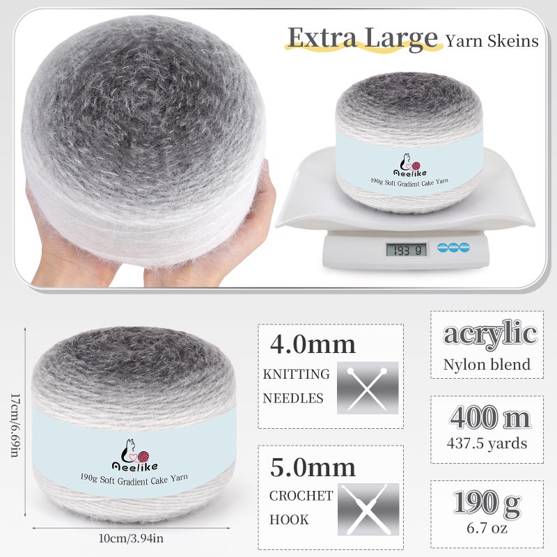 Aeelike Yarn for Crocheting, 4 Super Soft Gradient Yarn 190g (6.7 oz) 400m (437.5 Yards) Extra Large Rainbow Yarns Skeins for DIY Making Colorful Blanket Scarves Hat, Ink Grey - Image 3