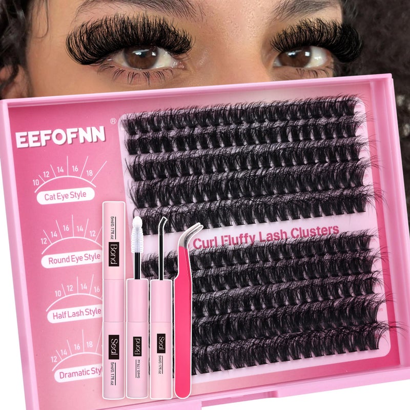 Eefofnn DIY Lash Extension Kit Fuzzy Mink Cluster Lashes Kit Natural Volume Eyelashes Extensions with Lash Bond and Seal Tweezers 50D Eyelash Clusters 10-18MM Fluttery Individual Lashes Extension Kit - Image 1