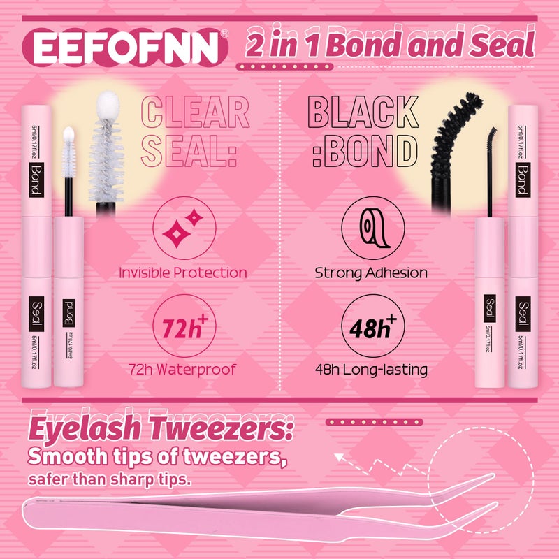 Eefofnn DIY Lash Extension Kit Fuzzy Mink Cluster Lashes Kit Natural Volume Eyelashes Extensions with Lash Bond and Seal Tweezers 50D Eyelash Clusters 10-18MM Fluttery Individual Lashes Extension Kit - Image 4