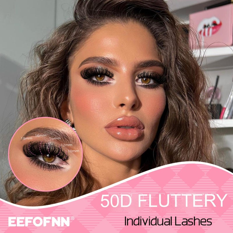 Eefofnn DIY Lash Extension Kit Fuzzy Mink Cluster Lashes Kit Natural Volume Eyelashes Extensions with Lash Bond and Seal Tweezers 50D Eyelash Clusters 10-18MM Fluttery Individual Lashes Extension Kit - Image 5