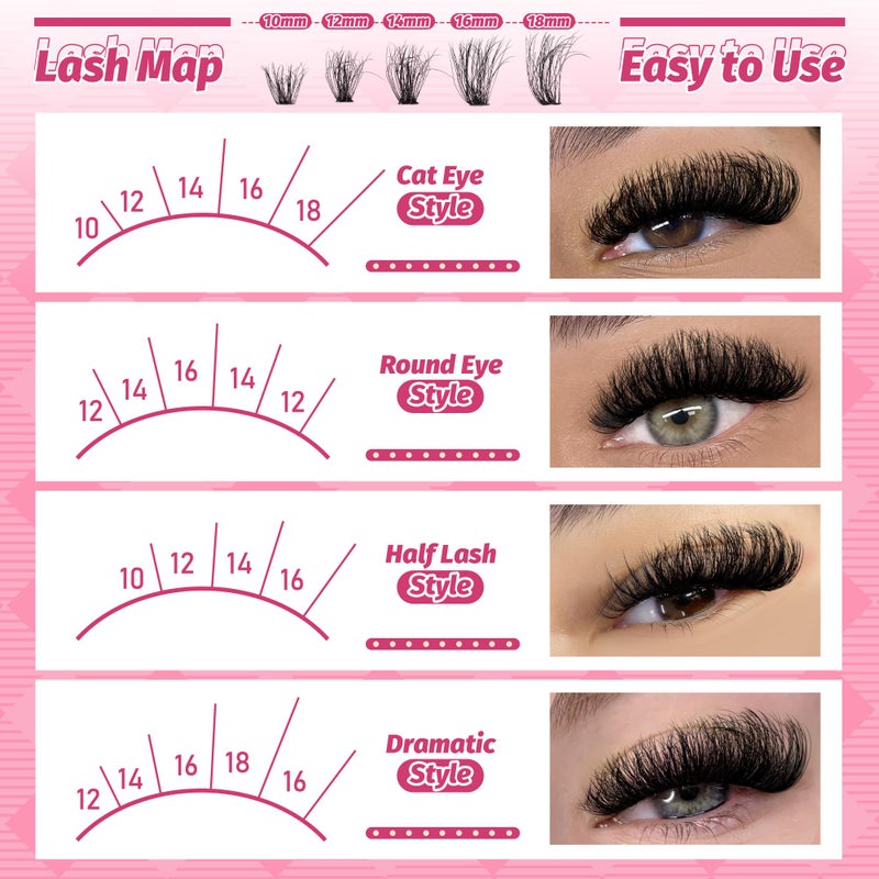 Eefofnn DIY Lash Extension Kit Fuzzy Mink Cluster Lashes Kit Natural Volume Eyelashes Extensions with Lash Bond and Seal Tweezers 50D Eyelash Clusters 10-18MM Fluttery Individual Lashes Extension Kit - Image 2