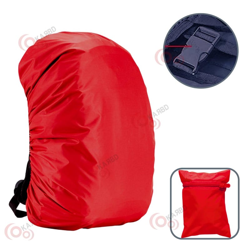 KARBD Rain and Dust Cover with Pouch for 20L-30L-40L Backpacks Luggage School Laptop Bags Hiking Camping Traveling PU Coated Waterproof Nylon Cover with Grip Buckle Elastic Closure (Red) - Image 2