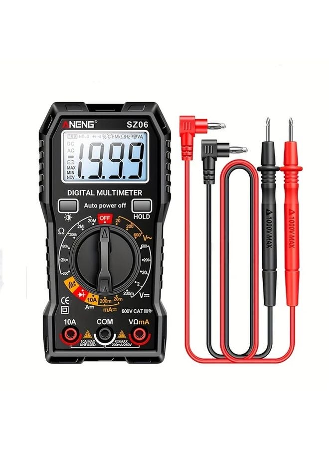 مقياس متعدد رقمي أسود، مقياس جهد التيار المتردد والتيار المستمر، مقياس التيار الكهربائي ذو النطاق التلقائي - Image 1