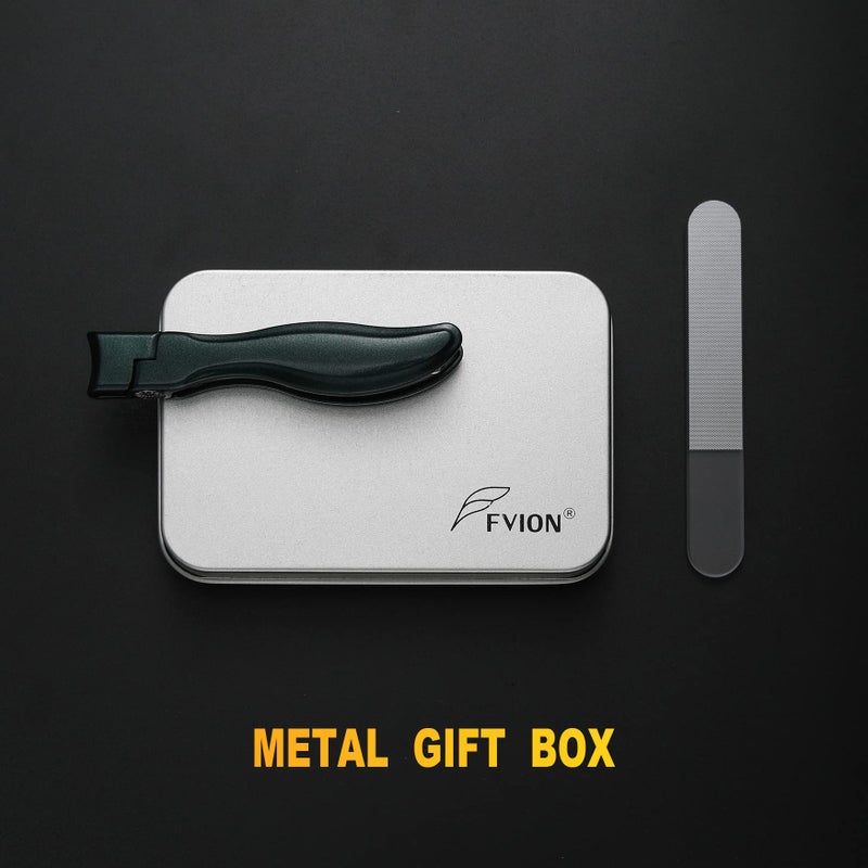FVION Nail Clipper for Thick Fingernail and Toenail, Wide Jaw Nail Clippers with Crystal File, Large Toe Nail Clipper with Catcher for Men and Women, Nail Cutter Set - Green - Image 2