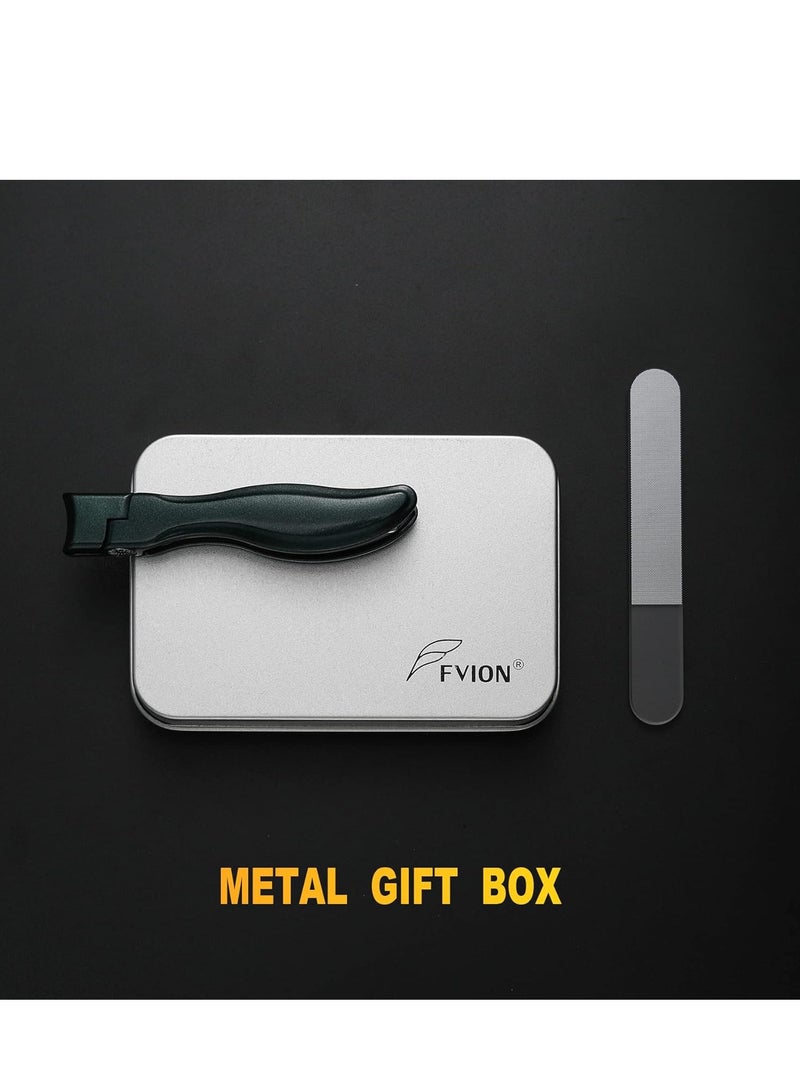 FVION Nail Clipper for Thick Fingernail and Toenail, Wide Jaw Nail Clippers with Crystal File, Large Toe Nail Clipper with Catcher for Men and Women, Nail Cutter Set - Green - Image 5