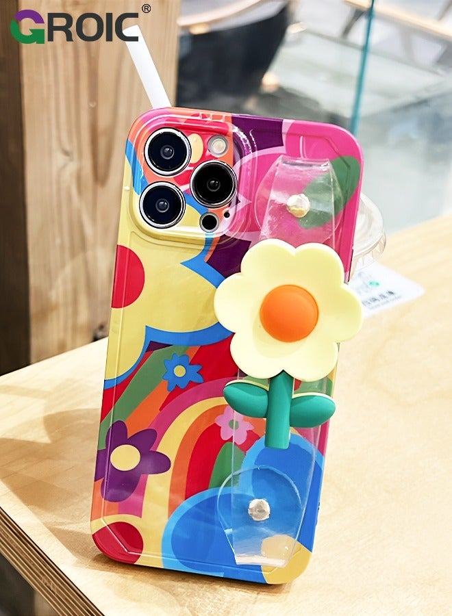 GROIC متوافق مع حافظة iPhone 15 Pro Max مقاس 6.7 بوصة، غطاء هاتف حول الجسم مع حزام وسوار معصم، غطاء هاتف بتصميم زهور ملونة فريدة من نوعها من Kawaii لهاتف iPhone 15 Pro Max - Image 2