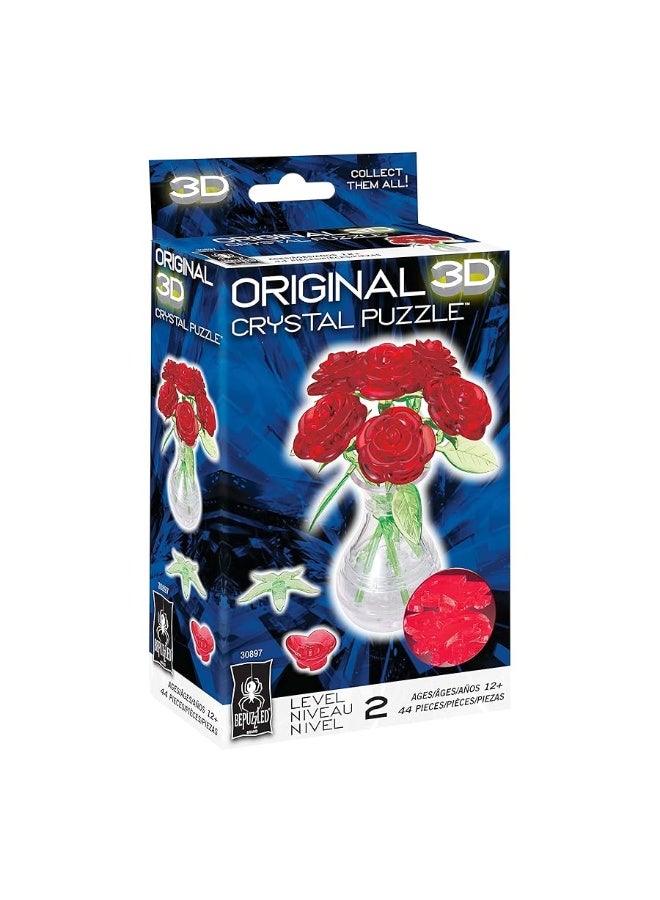 BePuzzled | Roses in Vase Original 3D Crystal Puzzle, Ages 12 and Up, Red - Image 1