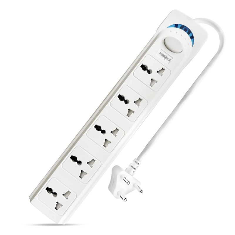 FRONTECH FT-3549 Power Extension Board with 5 Universal Sockets & 5M Cable | 2500W Power Strip with Over Voltage Protection, Safety Door & One Button Control | Wall Mountable Extension Cord(FT-3549) - Image 1