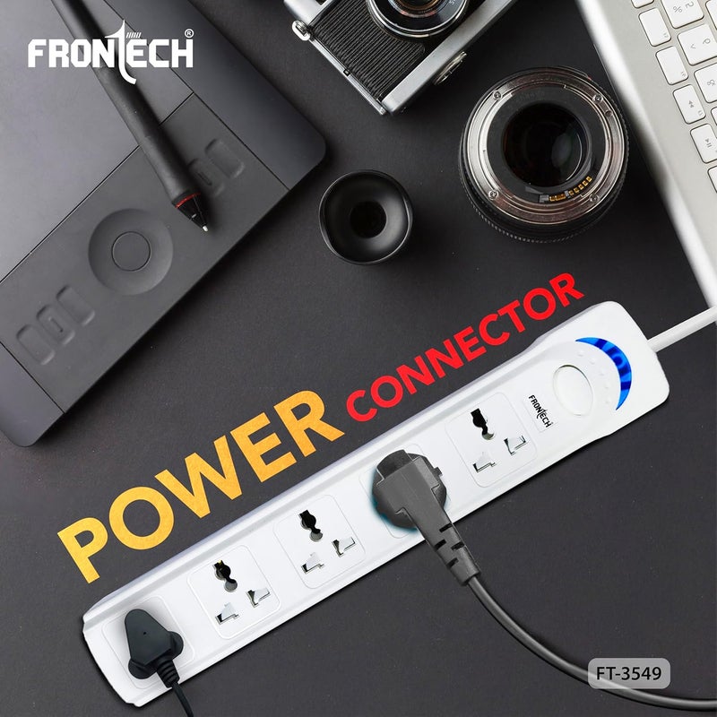 FRONTECH FT-3549 Power Extension Board with 5 Universal Sockets & 5M Cable | 2500W Power Strip with Over Voltage Protection, Safety Door & One Button Control | Wall Mountable Extension Cord(FT-3549) - Image 2