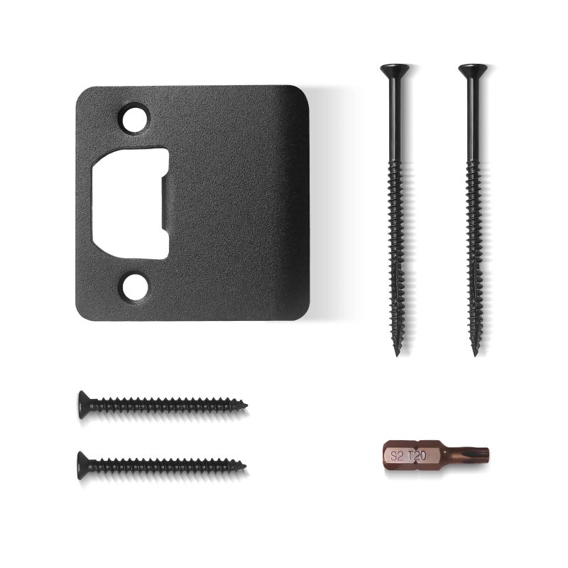 Mosecyou Extended Strike Plate 2-1/4"" X 2-1/4""  Matte Black  Heavy Duty Version With Reinforced Torx/Star Screws & Bit  Extender Lip Latch Striker For Exterior/Interior Door (Matte Black 1 Pack) - Image 1