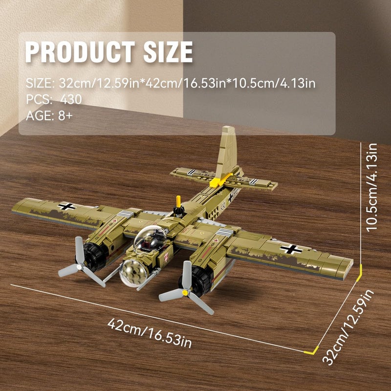 DAHONPA JU88 Bomber Plane Junker Aircraft Building Set [430pcs+] Classic German Fighter Models, Perfect for Holiday Gifts and Military Displays - Image 3
