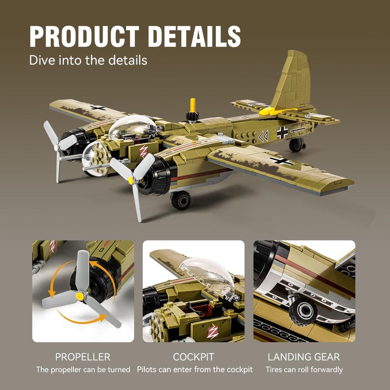 DAHONPA JU88 Bomber Plane Junker Aircraft Building Set [430pcs+] Classic German Fighter Models, Perfect for Holiday Gifts and Military Displays - Image 4