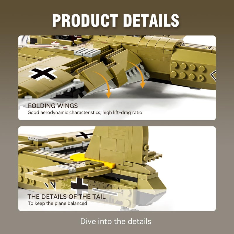 DAHONPA JU88 Bomber Plane Junker Aircraft Building Set [430pcs+] Classic German Fighter Models, Perfect for Holiday Gifts and Military Displays - Image 5
