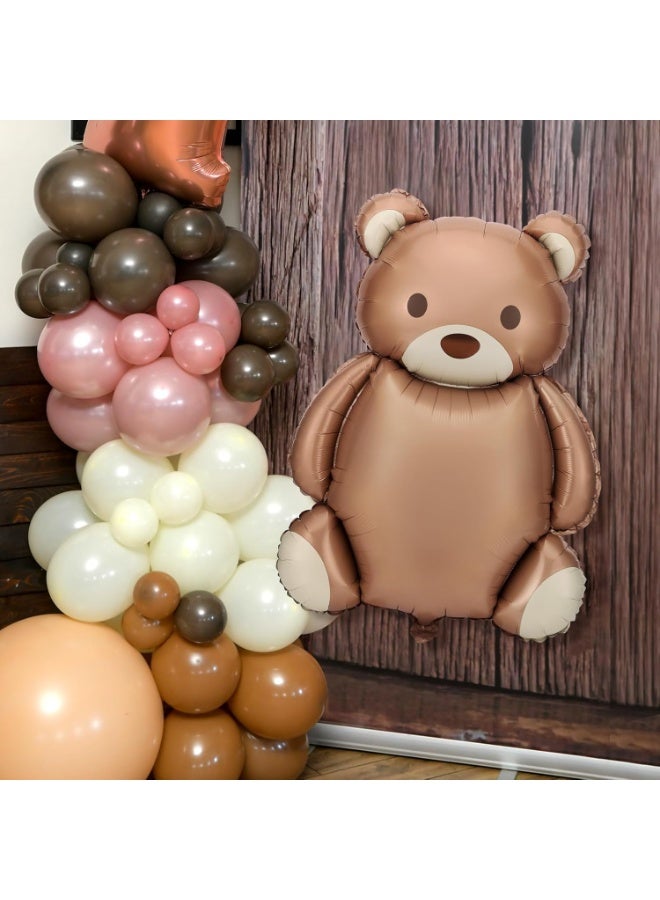 لينلي ١٠ بالونات دب بني كبير، مصنوعة من رقائق معدنية غير لامعة، بتصميم كرتوني، مناسبة لحفلات استقبال المولود الجديد وأعياد الميلاد، وديكور المنزل، وحفلات بطابع الغابة أو المزرعة أو السفاري. - Image 2