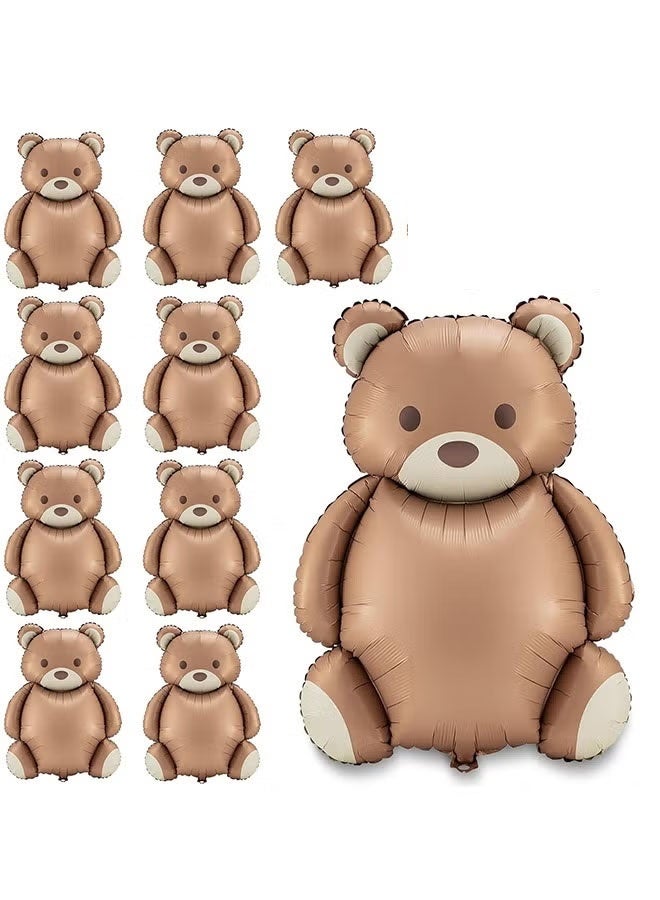 لينلي ١٠ بالونات دب بني كبير، مصنوعة من رقائق معدنية غير لامعة، بتصميم كرتوني، مناسبة لحفلات استقبال المولود الجديد وأعياد الميلاد، وديكور المنزل، وحفلات بطابع الغابة أو المزرعة أو السفاري. - Image 1