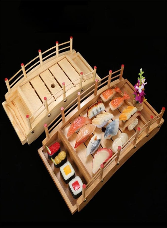 BOLLAER Arch Bridge Sushi Boat, Sushi Tray Sushi Bridge Arched Bottom Sushi Sashimi Container Wooden Arched Bridge Sushi Plate Serving Boat Plate for Restaurant or Home - Image 4