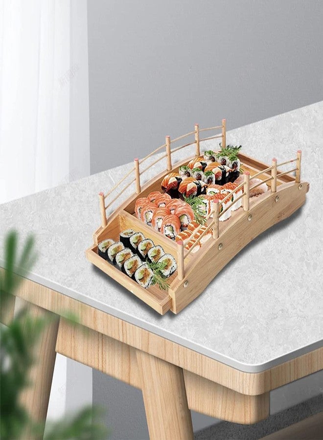 BOLLAER Arch Bridge Sushi Boat, Sushi Tray Sushi Bridge Arched Bottom Sushi Sashimi Container Wooden Arched Bridge Sushi Plate Serving Boat Plate for Restaurant or Home - Image 5