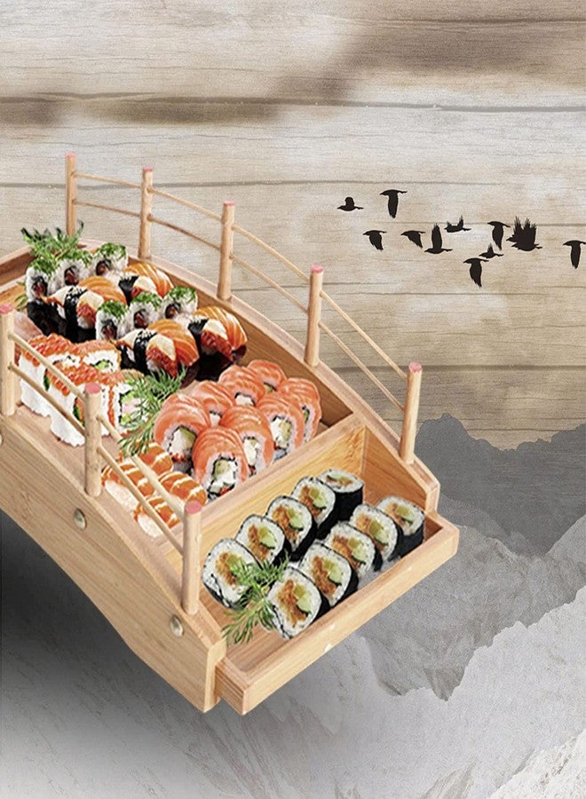 BOLLAER Arch Bridge Sushi Boat, Sushi Tray Sushi Bridge Arched Bottom Sushi Sashimi Container Wooden Arched Bridge Sushi Plate Serving Boat Plate for Restaurant or Home - Image 3