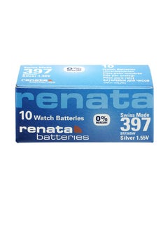 Renata Renata 397 Watch Battery (SR726SW), Silver Oxide 1.55V Battery, Pack of 10 Batteries  - Image 1