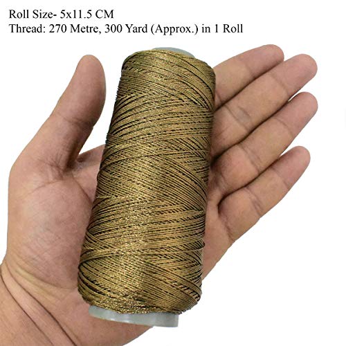 Embroiderymaterial 0.5 MM Thick Metallic Zari Threads for Jewellery Making, Bracelet Making, Aari Work, Embroidery Work, Dori/Rope, Safe to use in Machine (274 Meters/Antique Gold Color) - Image 3