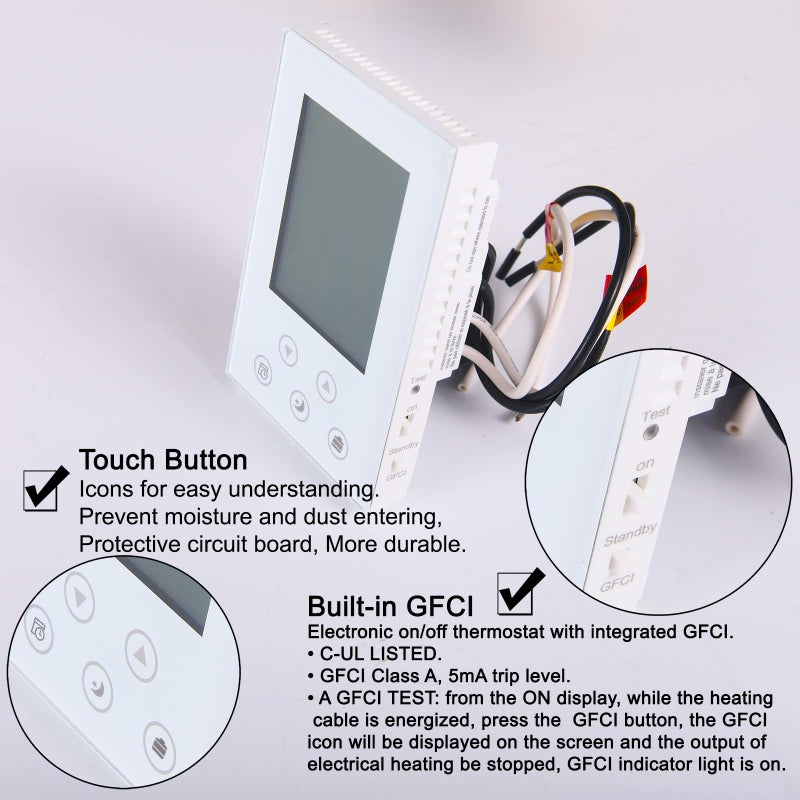 BOWSEN Programmable Thermostat For House Radiant Underfloor Heating  Home Heat Floor Mat Controller Self-Adaption Ac(120/240V) Voltage  Dual Sensing(Air&Floor Sensor) Built-In Class A Gfci  Power 3600W - Image 5