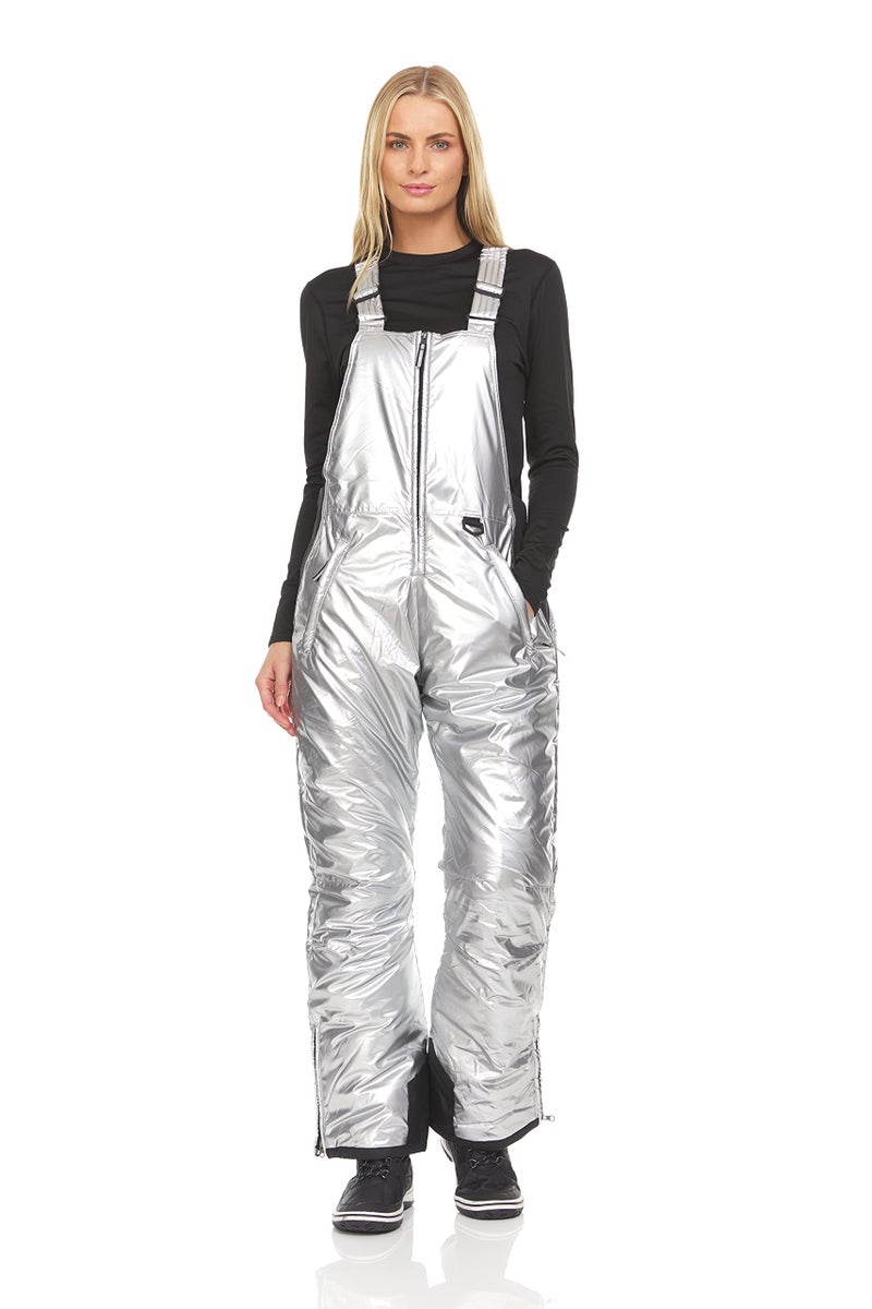 Arctic Quest Womens Ski Snow Bibs Pants Insulated Water Resistant Overalls Snowboarding Winter Waterproof Pants Women Metallic Silver Medium