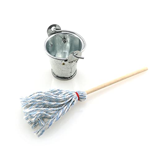 TAODAN Mini Cleaning SetFloor Mop with Galvanized Bucket TAODAN 1Set Miniature 112 Scale Fairy Garden Furniture Retro Vintage Mop with Bucket Dollhouse Miniature Doll Furniture Accessories Gifts - Image 5